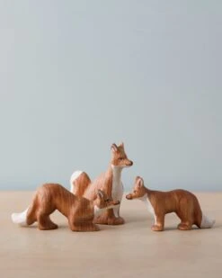 Handmade Wooden Fox Family