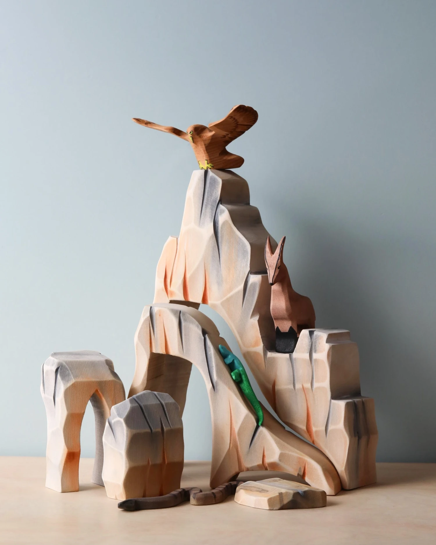 Handmade Wooden Mountain Cliff Scene - Image 3