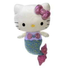 15" Hello Kitty Mermaid With Pink Bow And Blue Tail Stuffed Plush